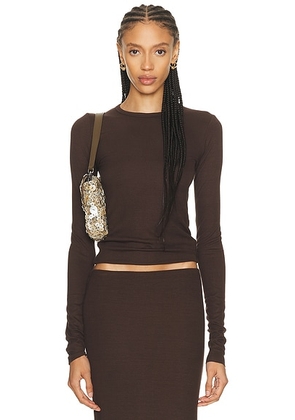 Eterne Long Sleeve Fitted Top in Espresso - Brown. Size M (also in XS, S, L, XL).