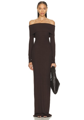 Eterne Long Sleeve Off Shoulder Maxi Dress in Espresso - Brown. Size M (also in L, S, XL, XS).