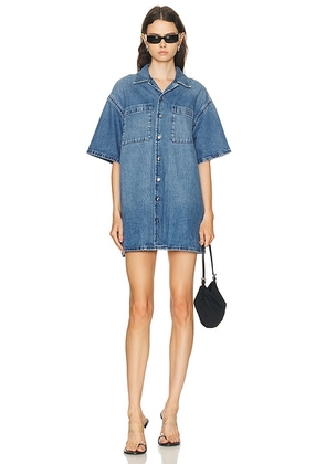 Alexander Wang Short Sleeve Boxy Shirt Dress in Vintage Marbled Blue - Blue. Size M (also in XS, S, L).