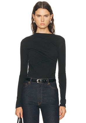 Enza Costa Cashmere Jersey Draped Long Sleeve Crewneck Top in Charcoal - Charcoal. Size M (also in S, XS).