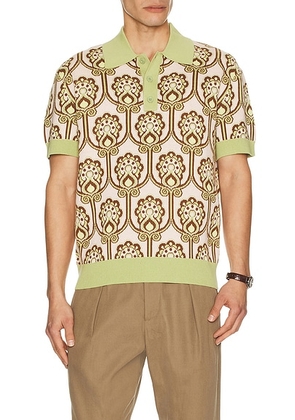 DrÃ´le De Monsieur Dr&ocirc;le De Monsieur Polo Maille Tapisserie Florale in Light Pink - Green. Size L (also in S, M, XL/1X, XXL/2X).