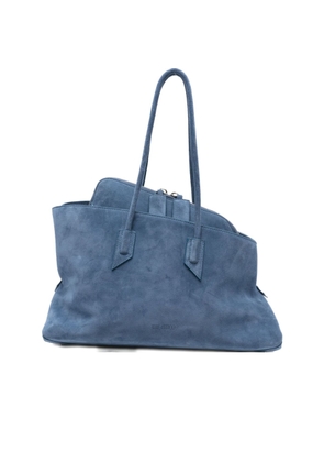 The Attico La Passeggiata Medium Blue Shoulder Bag With Two Top Handles And Top Zip Closure In Suede Woman
