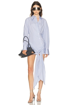 THE ATTICO Tie Shirt Mini Dress in Light Blue & White - Baby Blue. Size 36 (also in 38, 42).