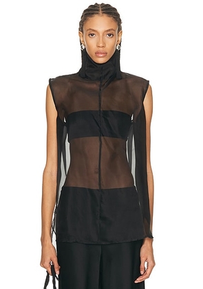 AEXAE Silk Organza Roll Neck Top in Black - Black. Size XS (also in ).