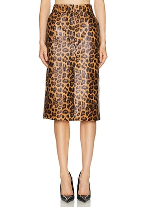AEXAE Leather Maxi Skirt in Leopard - Brown. Size M (also in XS, S, L).