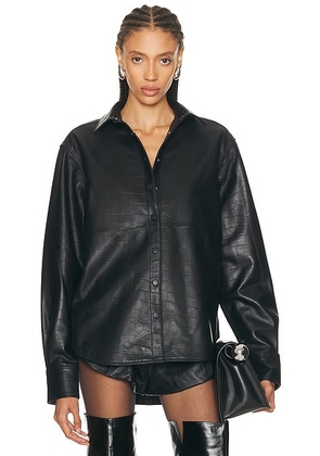 AEXAE Leather Croc Shirt in Black Croc - Black. Size XS (also in XXS, S).