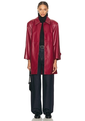 AEXAE Leather Padded Midi Coat in Deep Red - Red. Size S (also in XXS, XS, M).