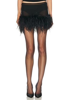 THE ATTICO Sheer Feather Mini Skirt in Black - Black. Size 40 (also in 36, 42).
