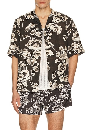 Commas Painted Peonies Bowling Shirt in Black - Black. Size M (also in S, L, XL/1X, XXL/2X).