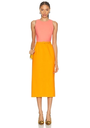 Carolina Herrera Sleeveless Crewneck Midi Dress in Tiger Lily Multi - Orange,Pink. Size 2 (also in 0).