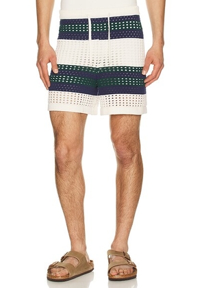 Agua Bendita Maury Shorts in Blue  Green  & White Stripe - White,Navy. Size 32 (also in 30, 34, 36).
