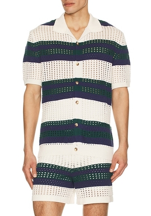 Agua Bendita Jared Shirt in Blue  Green  & White Stripe - White,Navy. Size M (also in L).