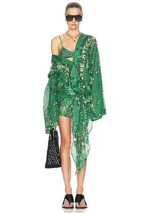 THE ATTICO Cotton Wrap Dress in Bandana Print - Green. Size 36 (also in 40, 44).
