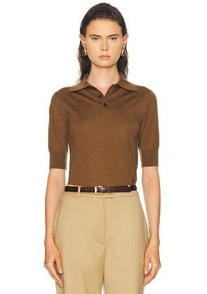 AMI Paris Short Sleeve Polo Top in Hazelnut - Brown. Size M (also in L, S, XS).