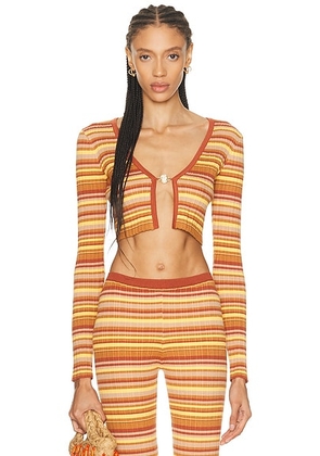 Bananhot Ann Cardigan in Toffee Rib Stripes - Tan,Rust. Size XS/S (also in M/L).