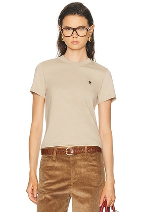 AMI Paris Short Sleeve T-Shirt in White Coffee - Beige. Size XS (also in S).