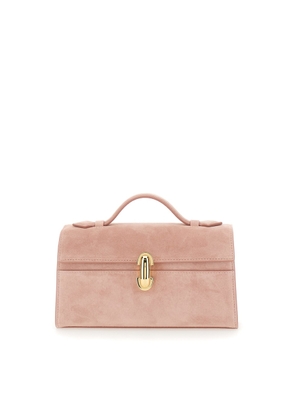 Savette The Symmetry Pochette Pink Handbag With Turn-Lock Closure And Top Handle In Suede Woman