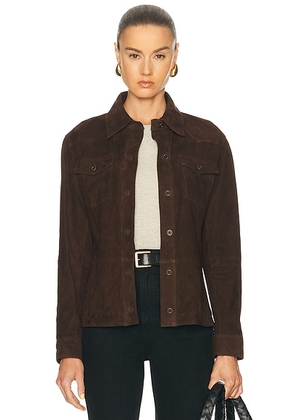 ARMA Faye Goat Suede Overshirt in Mud Brown - Chocolate. Size 34 (also in 36, 38, 40, 42).