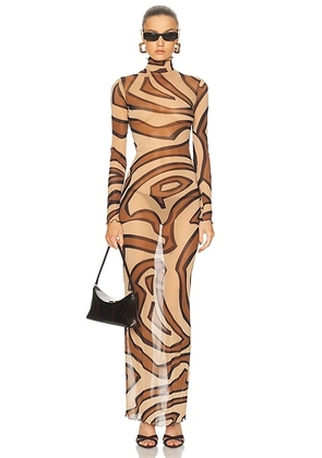 Emilio Pucci Long Sleeve Dress in Gold - Brown,Tan. Size 38 (also in 40).