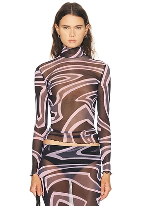 Emilio Pucci Long Sleeve Top in Black & Pink - Lavender,Black. Size 40 (also in 38, 42, 44).
