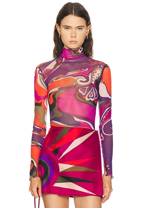 Emilio Pucci Long Sleeve Top in Multicolor - Red,Purple. Size 42 (also in 44).