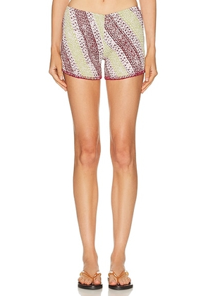 Akoia Swim Batik Smock Crochet Short in Natal - Wine,Green. Size M (also in S, L).