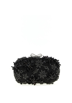 Self-Portrait Black Satin Floral Crystal Clutch
