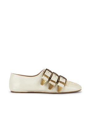 Chloe Susan Flat in Eggshell - White,Metallic Gold. Size 38 (also in 39, 37, 41, 40).