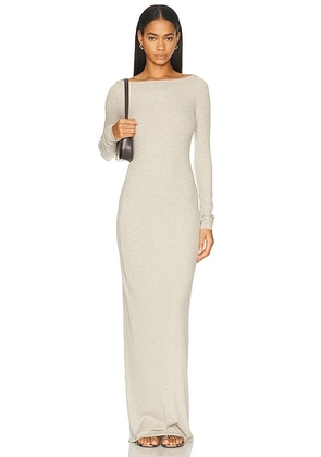 Eterne Long Sleeve Boatneck Maxi Dress in Heather Oatmeal - Neutral. Size M (also in S, XS).