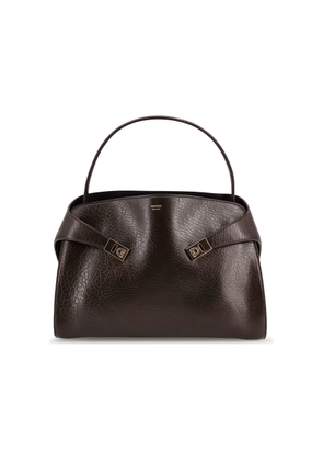 Ferragamo Hug Brown Shoulder Bag With Logo Printed On Front In Grained Leather