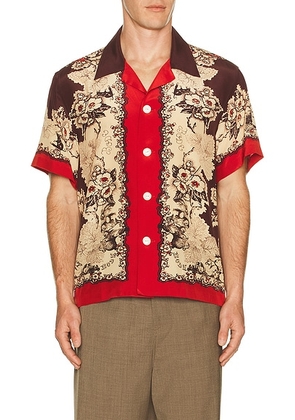 BODE Storybook Short Sleeve Shirt in Red & Black - Red. Size L (also in XL/1X).