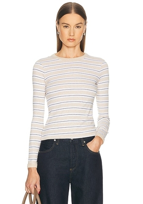 Enza Costa Cotton Stripe Classic Long Sleeve Top in Wheat & White - Beige. Size L (also in M, S, XS).