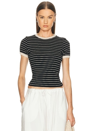 Enza Costa Cotton Stripe Classic Short Sleeve Tee in Black & Wheat - Black. Size L (also in M, S, XS).