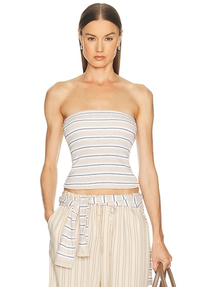 Enza Costa Cotton Stripe Classic Bandeau Top in Wheat & White - Beige. Size L (also in ).