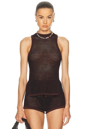 Bond Eye Asher Split Tank Top in Carob & Black Stripe - Brown,Black. Size XS/S (also in M/L).