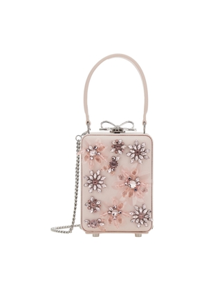 Self-Portrait Pink Clutch Bag With All-Over Floral Details And Metallic Bow In Satin Woman