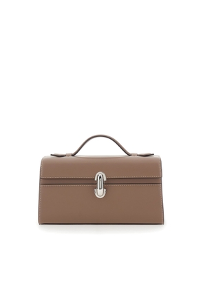 Savette The Symmetry Pochette Brown Handbag With Turn-Lock Closure And Top Handle In Leather Woman