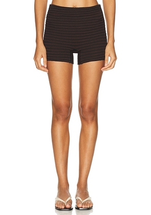 Bond Eye Dom Short in Carob & Black Dot Stripe - Brown. Size all.