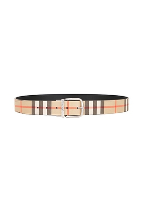 Burberry Check Engraved 35mm Belt in Black  Sand  & Silver - Black. Size 85 (also in 95, 100).