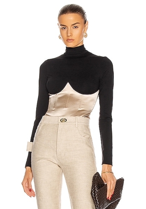 Fleur du mal Mock Neck Long Sleeve Bodysuit in Black & Bone - Black. Size M (also in L, XS).