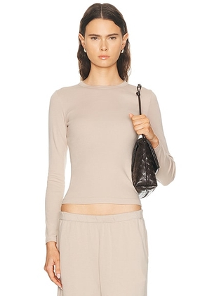 Enza Costa Supima Cotton New Classic Long Sleeve Top in Stone - Neutral. Size L (also in XS, S, M, XL).