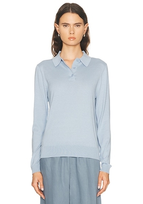 Enza Costa Silk Knit Polo Sweater in Pale Blue - Baby Blue. Size L (also in M, S, XS).