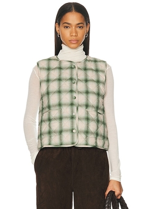 DONNI. The Quilted Plaid Flannel Vest in Oregano - Cream,Green. Size M (also in XS, S, L).