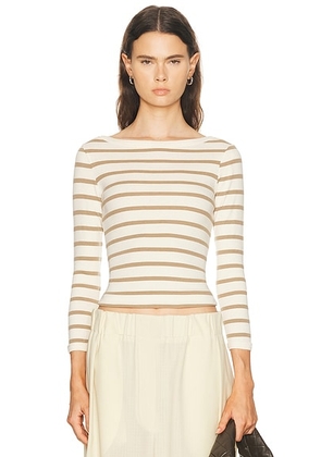 Citizens of Humanity Boat Neck Slim Tee in Ginger Stripe - Cream,Brown. Size M (also in XS, S, L, XL).