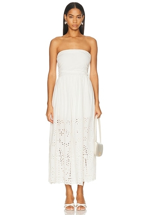 HEMANT AND NANDITA Ruched Bodice Midi Dress in White - White. Size M (also in S, XS).