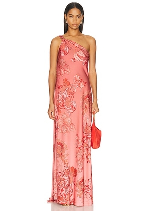 HEMANT AND NANDITA One Shoulder Sash Dress in Coral - Coral. Size L (also in M, S, XS).