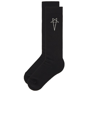 DRKSHDW by Rick Owens Pentagram Knee High Socks in Black & Pearl - Black. Size 2 (also in 1, 3).