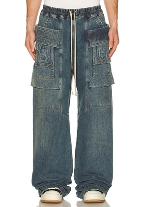 DRKSHDW by Rick Owens Creatch Wide Cargo Drawstring in Washed Indigo - Blue. Size M (also in L).