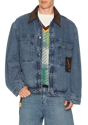 Charles Jeffrey LOVERBOY Denim Jacket With Corduroy Collar in Washed Denim - Blue. Size L (also in M, XL/1X).