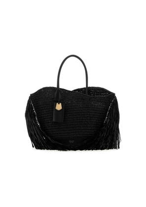 Ferragamo Black Raffia And Leather Big Shopping Bag